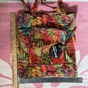 Foldable Reusable Tropical Colorful Leaf Print Tote, NWT